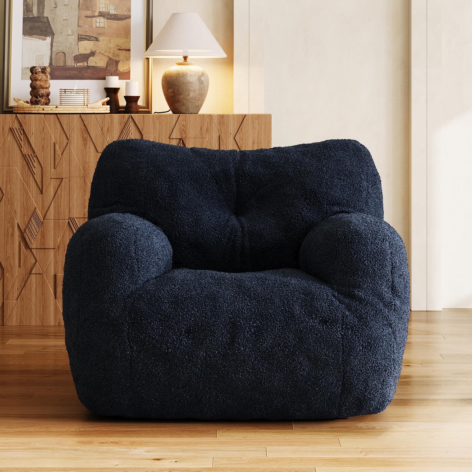 Dark Blue Teddy Fabric Adult Bean Bag Chair