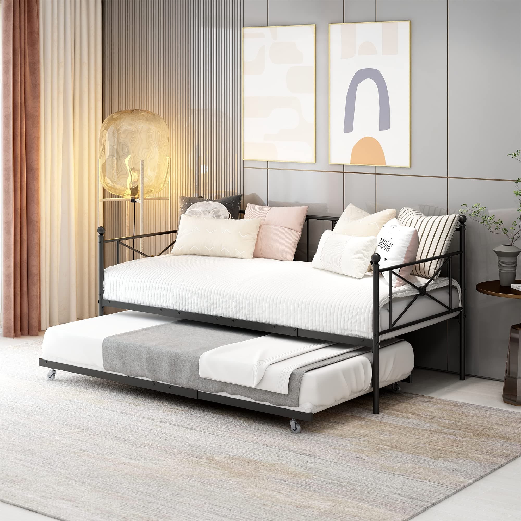 Premium Black Steel Slat Twin Daybed with Headboard