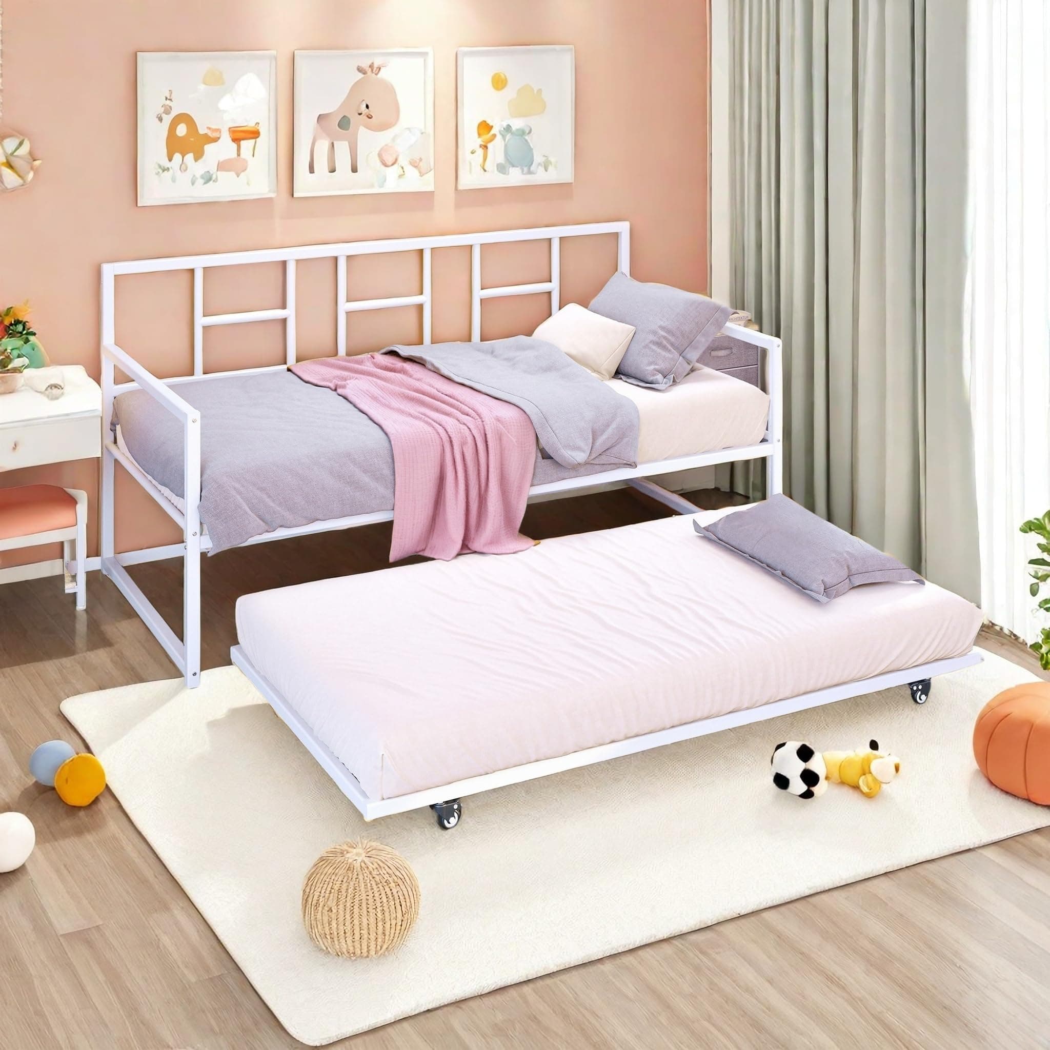 YITAHOME Adjustable Height Twin Daybed with Pull-Out Guest Bed, White